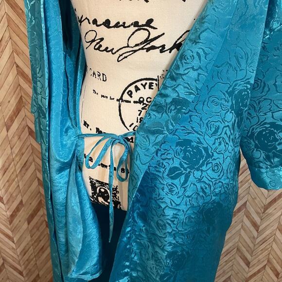 Vintage Ashley Amos Long Sleeve Blue Satin Feel Robe Women’s M - Picture 8 of 10